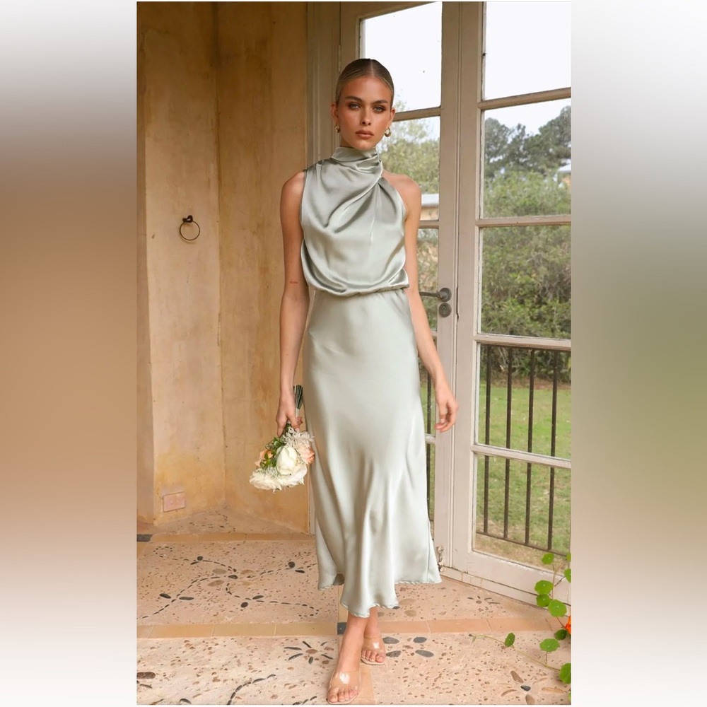 Elegant and romantic olive satin dress